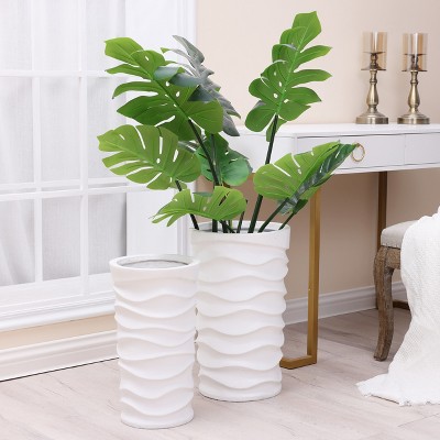 Set of 2 White Wavy MgO Indoor/Outdoor Planters