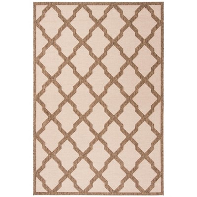 Cream and Beige Geometric Synthetic Rectangular Area Rug 5'3" x 7'6"