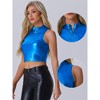 Allegra K Women's Metallic Mock Neck Zip-Up Shiny Holographic Crop Tank Top - 2 of 4