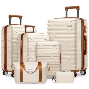 ORRD 6-Piece Cream Luggage Set, Hardside Expandable Suitcases with Spinner Wheels & TSA Lock, 18/20/24/28 Inch & Duffel Bag - 1 of 4