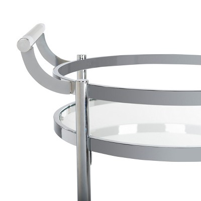 Transitional Chrome 24" Round Bar Cart with Glass Tiers