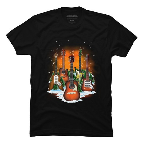 Men's Design By Humans Christmas Guitars By cashfish T-Shirt - Black - X  Large