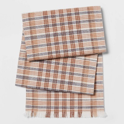 72" x 14" Cotton Plaid Table Runner Bronze - Threshold™