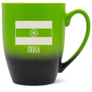 Elanze Designs India Flag 12 Ounce Ceramic Laser-Etched Engraved Drinkware Mug, Green and Black Ombre - 1 of 4