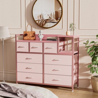 "39" Modern Fabric Dresser TV Stand w/ Charging Station, 5-Drawer Chest for Bedroom, Living Room, Hallway