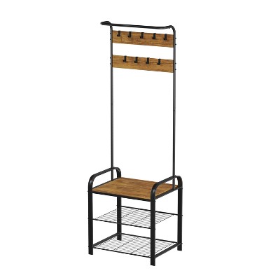 Costway 71'' Coat Rack Hall Tree With Shoe Bench Industrial Entryway  Storage Shelf With Hooks : Target