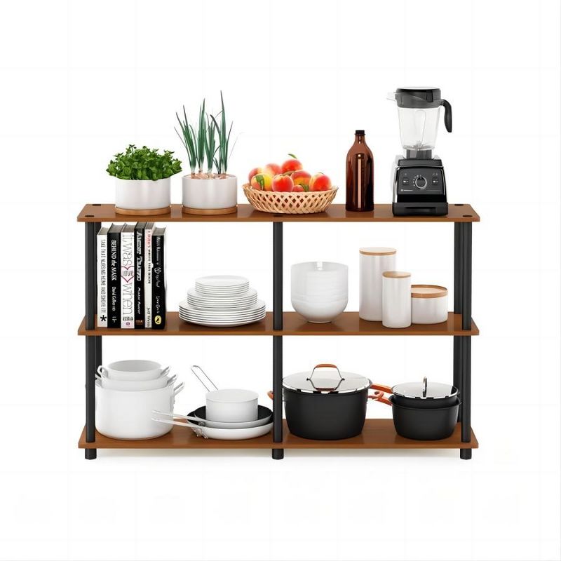 Furinno Turn-N-Tube 3-Tier Double Size Storage Display Rack, Light Cherry/Black, 2 of 5