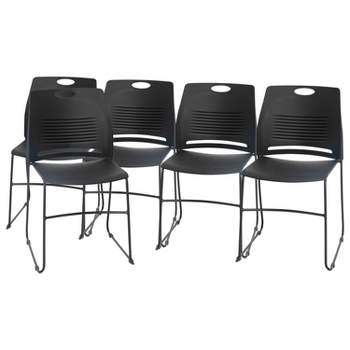 Flash Furniture HERCULES Series Set of 5 Commercial Grade 660 lb. Capacity Plastic Stack Chair with Powder Coated Sled Base Frame and Integrated Carrying Handle