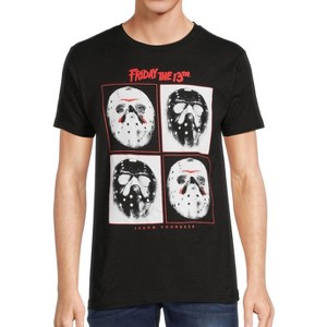 Seven Times Six Friday The 13th T-Shirt Men's Jason Voorhees Mask Short Sleeve Graphic Top Black - 1 of 4