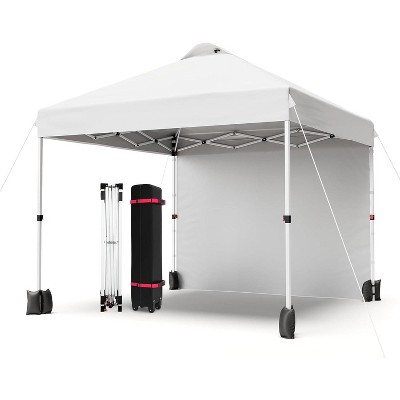 10x10 Pop Up Canopy Tent, Portable Instant Commercial Canopy with 1 Sidewall, Patio Tent with Vented Top, Roller Bag Sandbags Ropes and 8 Tent Stakes