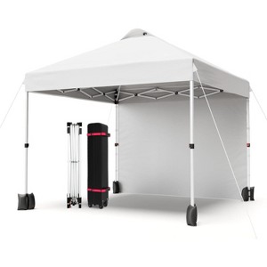 10x10 Pop Up Canopy Tent, Portable Instant Commercial Canopy with 1 Sidewall, Patio Tent with Vented Top, Roller Bag Sandbags Ropes and 8 Tent Stakes - 1 of 4
