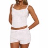 Clotth Women Sexy 2 Piece Pajama Set Sleeveless Lace Trim Crop Cami Top and Shorts Pj Set Y2K Knitted striped Sleepwear Lounge Outfits - 2 of 4