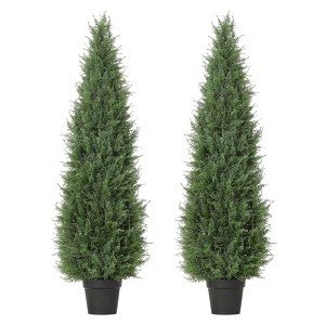 Artificial Cedar Topiary Trees 2-Pack, UV Resistant Faux Outdoor Plants for Porch Patio Garden, Indoor Fake Tree Decor, Green - 1 of 4