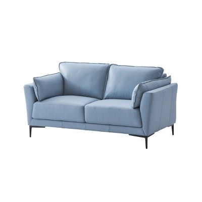 68" Mesut Sofa Light Blue Top Grain Leather with Metal Legs & Nailhead Trim - Acme Furniture