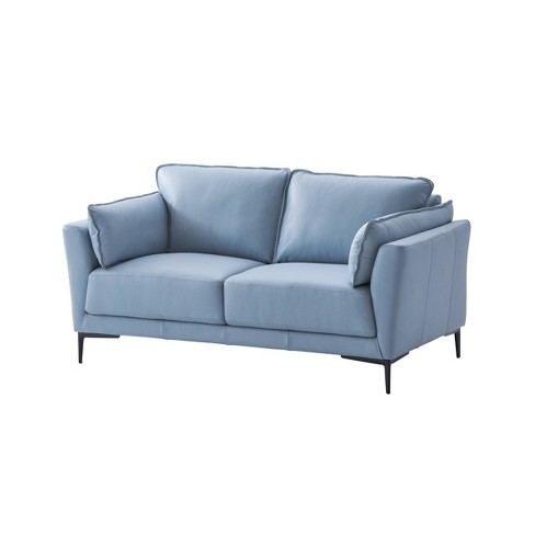 68" Mesut Sofa Light Blue Top Grain Leather with Metal Legs & Nailhead Trim - Acme Furniture - image 1 of 4