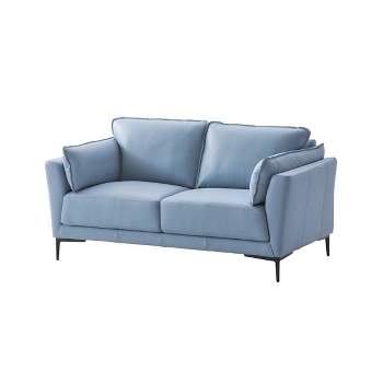68" Mesut Sofa Light Blue Top Grain Leather and Black Finish - Acme Furniture