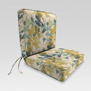 Outdoor Boxed Edge Dining Chair Cushion - Light Green/Beige - Jordan Manufacturing