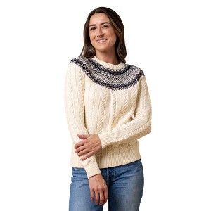 Hope & Henry Women's Organic Long Sleeve Fair Isle Cable Raglan Sweater, Ivory City Cable Intarsia, X-Small - 1 of 4