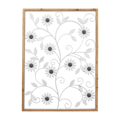 Wood and White Metal Floral Wall Décor - Foreside Home & Garden