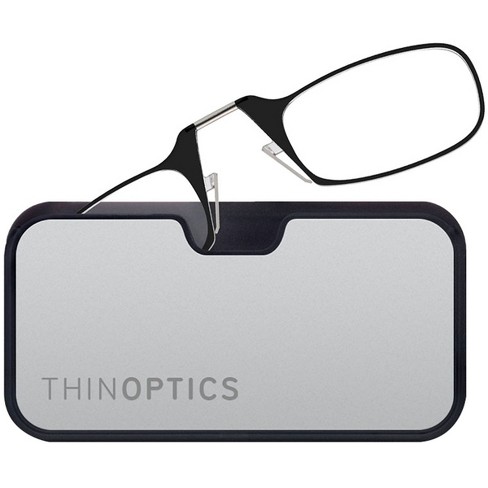 ThinOptics Universal Case and Readers Rectangular Reading Glasses, Silver  Black Metal Pod with Black Frames, 1.5 Strength