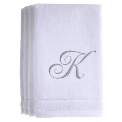 Creative Scents White Fingertip Monogrammed Towels Silver Embroidered