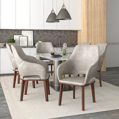Gray Faux Leather Arm Chair with Rubberwood Legs