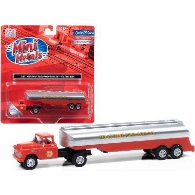1957 Chevrolet Truck Tractor with Tanker Trailer Orange and Silver "Millstone Township Fire Co." 1/87 (HO) Scale Model by Classic Metal Works