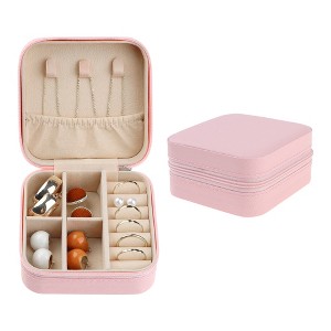 Unique Bargains Mini Portable PU Leather Travel Storage Display Holder Jewelry Box for Women and Girls Gifts - 1 of 4