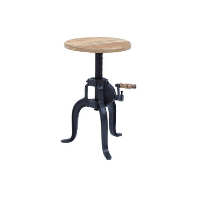 Round Reclaimed Wood and Marble Crank Table in Black/Brown