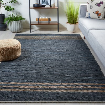 Chic Blue and Beige Handwoven Leather 4' x 6' Area Rug