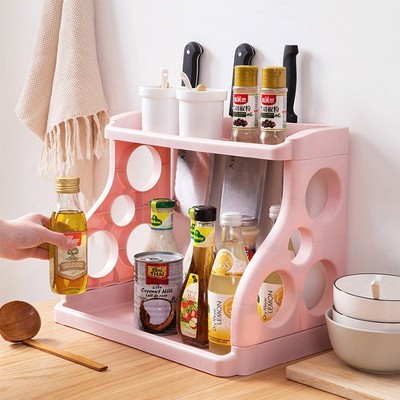Multifunctional 2 Layer Storage Rack for Kitchen Sauces Knife Organize Pink Double Layer
