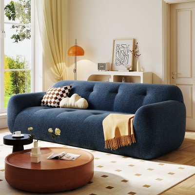 TiramisuBest 85.8" Wide Chenille Fabric 3-Seater Sofa with Tufted Style, Full Sponge Compression Design, with Powder-Free Foam
