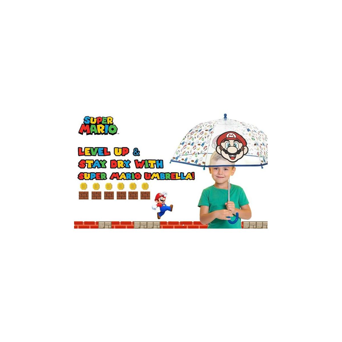 ABG Accessories Boys Clear Umbrella - Super Mario Kids Umbrella Clear Rain Wear For Ages 3-10 - thumbnail 6