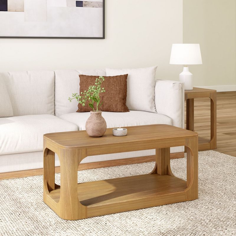 Plank+Beam 40" Modern Rectangular Coffee Table with Shelf, Solid Wood Center Table with Storage, 2 Tier Occasional Table for Living Room, 1 of 6