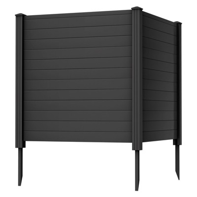 Tangkula 1PC/2PCS Outdoor Privacy Fence Panel 2 Picket PVC Decorative Fence w/3 Cuspidal Stakes Trash Enclosure & Air Conditioner Freestanding Fence for Garden Black