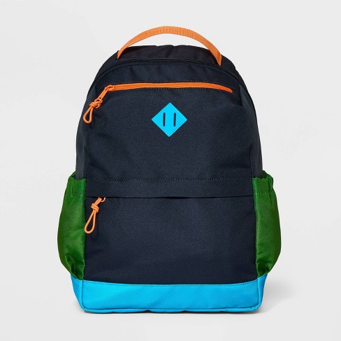 Colorblock Navy and Ochre Medium Kids Backpack with Side Pockets