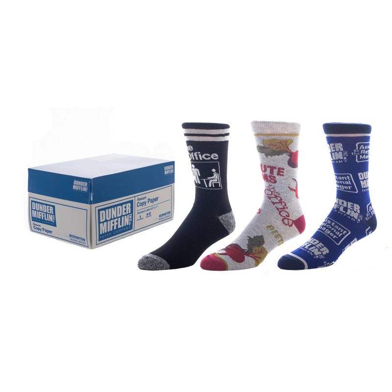 The Office TV Series Casual Crew Sock 3-pack set for Men in Novelty Dunder Mifflin Box, 1 of 7