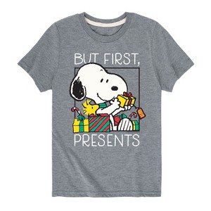 Boys' - Peanuts - Snoopy and Woodstock Christmas Skating Short Sleeve Graphic T-Shirt - 1 of 4