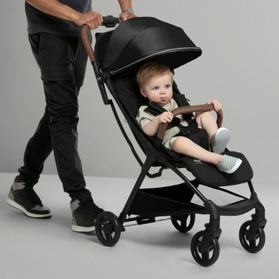 Black Compact Travel Stroller with Leatherette Handle