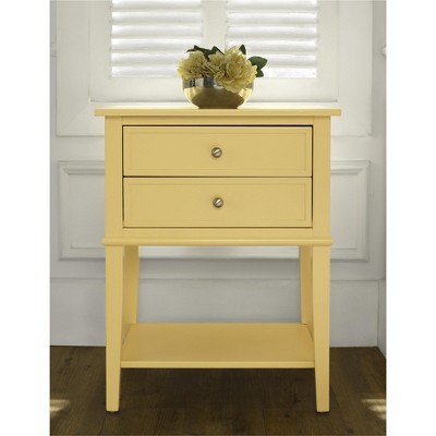 Yellow Wood Accent Table with 2 Drawers and Shelf