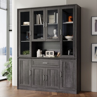 FUFU&GAGA Tall Bookcase Storage Cabinet,Glass Display Cabinet for Collection,Multi - Storage Organizer for Home & Office