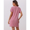 cheibear Women's Short Sleeve Front Pocket Knit Round Neck Loungewear - 3 of 4