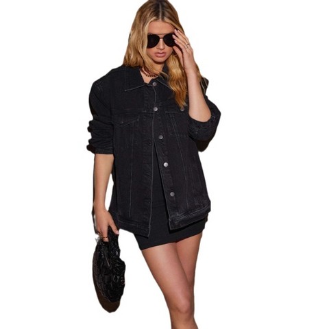 Женская куртка YesFashion Women Loose Fit Long Sleeve Casual Denim Jacket Outerwear, цвет: Джинсовый