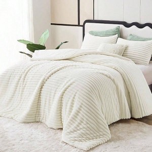 Fluffy Queen Comforter Set - Super Soft Faux Fur Cream White, Winter Warm Fleece Bedding, 3 Pieces 1 Shaggy Comforter, 2 Pillowcases - 1 of 4