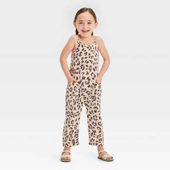 Grayson Mini Toddler Girls' French Terry Knit Leopard Printed Jumpsuit - Beige