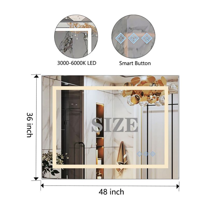 LED Bathroom Mirror,3000k-6000K Gradient Front and Backlit,3 Colors Dimmable,IP54 Enhanced Anti-Fog,Hanging Plates Wall Mount Lighted Mirror, 4 of 8