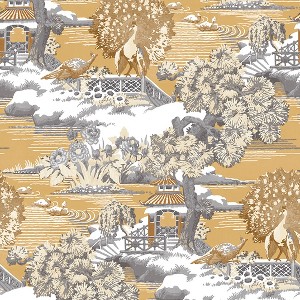 Edo Toile Mustard Yellow Trees Abstract Paste the Wall Wallpaper - 1 of 4