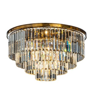 ALOADECOR 8-Lights Modern Antique Gold 4-Tier Round Fringe Crystal Flush Mount Ceiling Light - 1 of 4