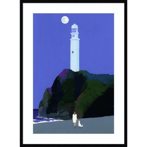 30" x 41"Night Lighthouse by Hiroyuki Izutsu Wood Framed Wall Art Print - Amanti Art - 1 of 4