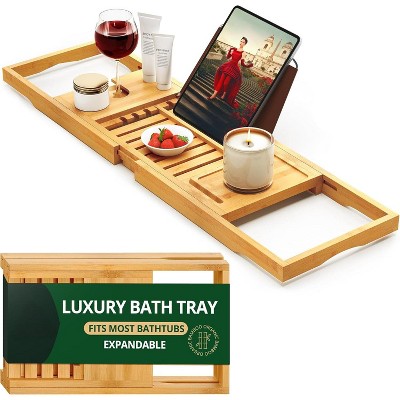 Attop Premium Foldable Bathtub Tray Caddy - Wood Bath Tray for Tub Expandable Bath Table Trays, Bathtub & Bathroom Accessories